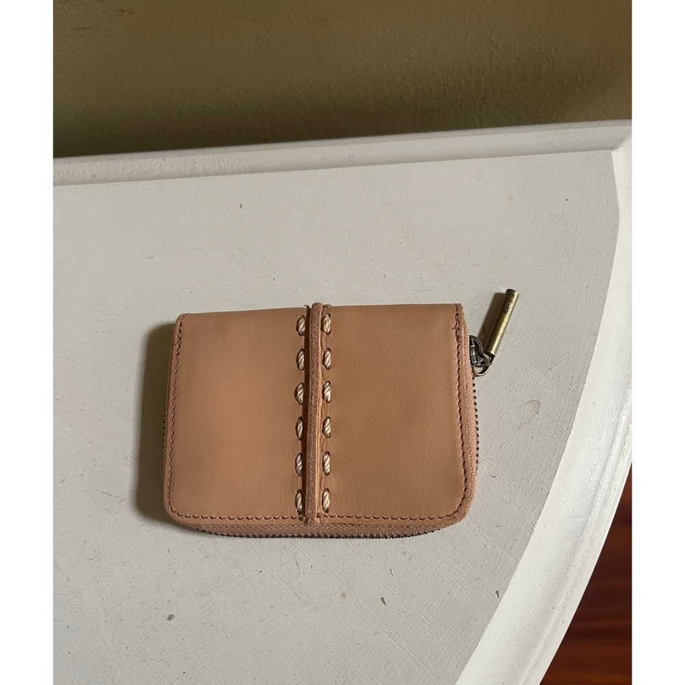 The Sak Iris Zip Around Small Leather Wallet Tan Whipstitch Coin Purse